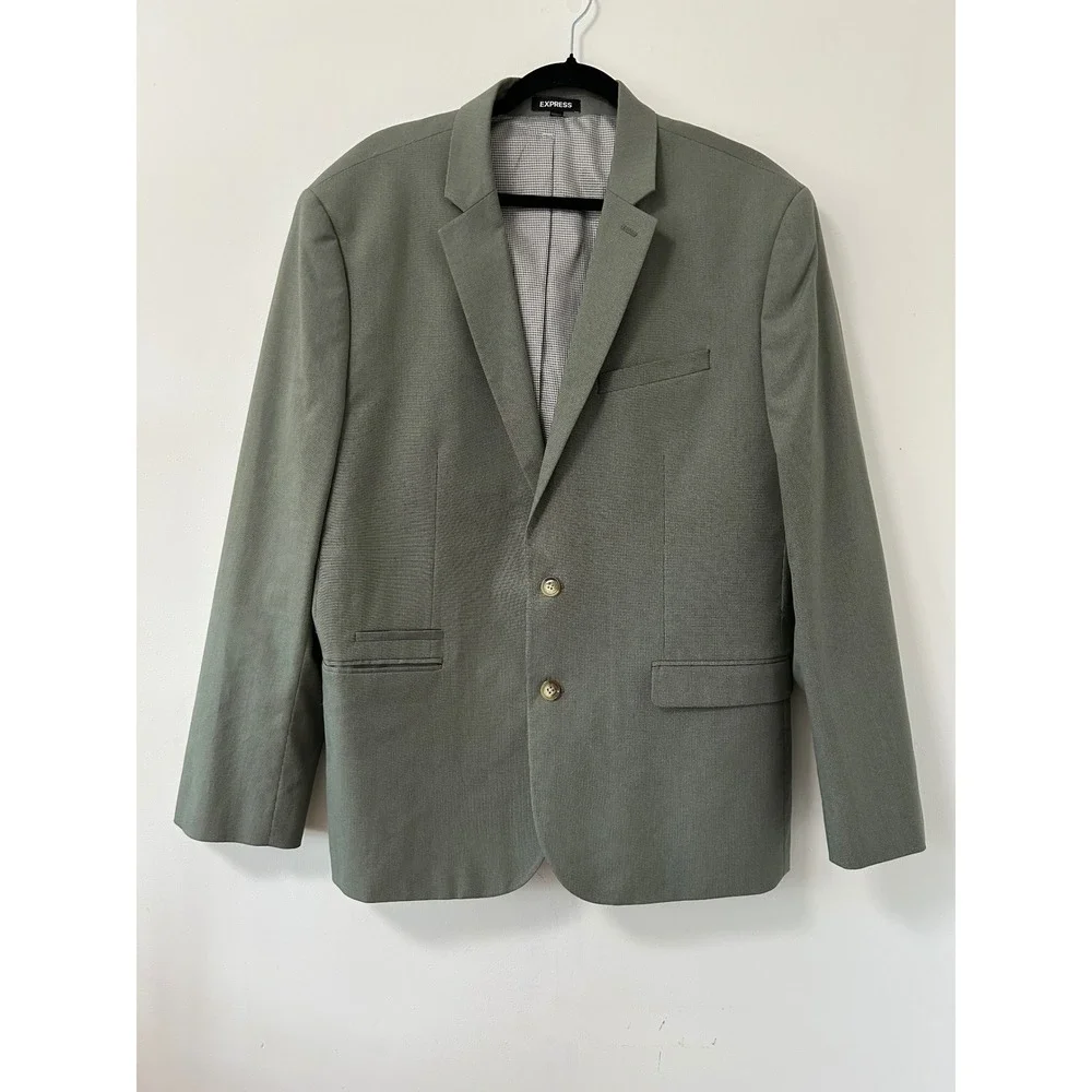 Express Slim Stretch Suit Jacket Mens 46R Sage Green Minimalist Blazer